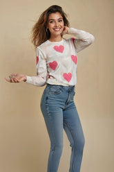 Women's Pink Heart Paper Pattern Full Sleeve T-shirt