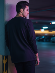 Men's Black Round Neck Full Sleeve Plain T-shirt
