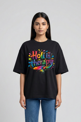 Women's Holi Is Therapy – Classic Oversized Black T-Shirt