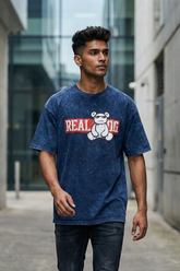 Men's Real OG Lightweight Oversized Acid Wash Navy Blue T-Shirt