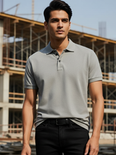 Men's Grey Melange Polo Half Sleeve T-shirt