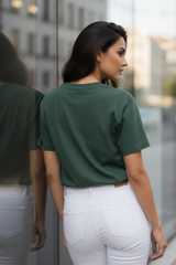 Women's Round Neck Half Sleeve "Drapelet" Bottle Green T-shirt