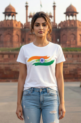 Women's Tricolour Brushstroke with Ashoka Chakra Classic Crew T-Shirt