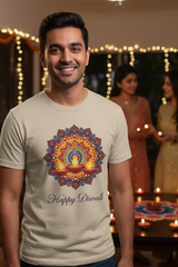 Unisex Diwali Celebration Mandala Graphic Classic Crew Beige T-Shirt