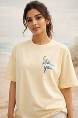 Women's Sea You Minimal Left Pocket Print Oversized T-Shirt