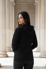 Women's Plain Black Zipped Hoodie