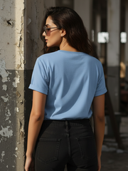 Women's Round Neck Half Sleeve Sky Blue Plain T-shirt