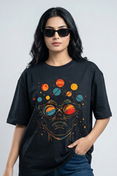 Women's Cosmic Mind Planets Graphic Oversized T-Shirt