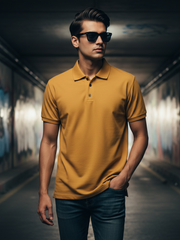 Men's Mustard Yellow Polo Half Sleeve T-shirt