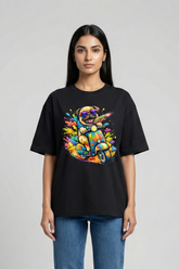 Women's Holi Vibes Scooter Dog – Classic Oversized Black T-Shirt