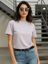 Women's Round Neck Lavender Half Sleeve Plain T-shirt