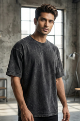 Men's Acid Washed Oversized Charcoal Black Tee