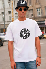 Men's "Stay Weird" Panda Graphic White Classic Crew T-Shirt