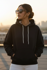 Women's Black Oversized Hooded Plain Sweatshirt