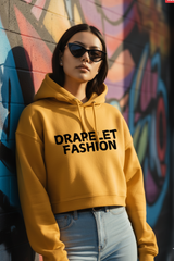 Women's Drapelet Mustard Yellow Crop Hoodie