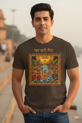 Unisex Jai Chhathi Maiya Folk Art Devotional Classic Crew Coffee Brown T-Shirt