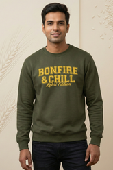Men's Olive Green Bonfire & Chill – Lohri Edition Cotton Sweatshirt