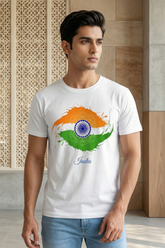 Men's Tricolour Brush Art with Ashoka Chakra Classic Crew T-Shirt