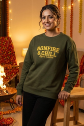 Women's Olive Green Bonfire & Chill – Lohri Edition Cotton Sweatshirt
