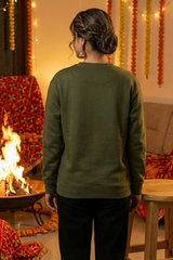 Women's Olive Green Bonfire & Chill – Lohri Edition Cotton Sweatshirt