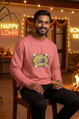 Men's Coral Pop Goes the Lohri – Festive Cotton Sweatshirt