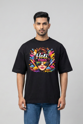 Men's Holi Vibes Pop Art – Classic Oversized Black T-Shirt