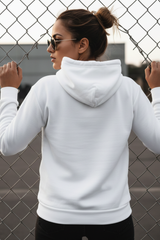 Women's Shark Typography White Oversized Hooded Sweatshirt