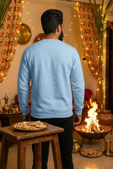 Men's Baby Blue Pop Goes the Lohri – Festive Cotton Sweatshirt