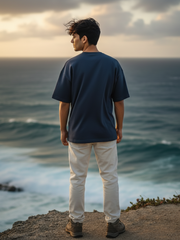 Unisex Navy-Blue Extreme Terry Cotton Oversized T-shirt