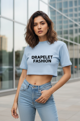 Women's Drapelet Sky Blue Crop Top
