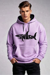 Men's Shark Typography Lavendar Oversized Hooded Sweatshirt