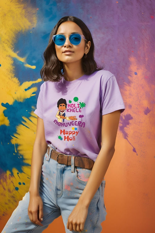 Women's "Holi Khele Raghuveera" Round Neck Half Sleeve Tshirt