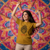 Unisex Goddess Durga Mandala Art Mustard Yellow Classic Crew T-Shirt