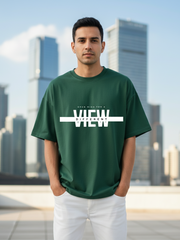 Unisex Bottle Green Round Neck Half Sleeve Different View Oversized T-shirt