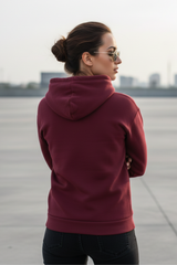 Women's Shark Typography Maroon Oversized Hooded Sweatshirt