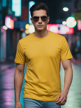 Men's Yellow Round Neck Half Sleeve Plain T-shirt