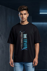 Men's Believer Motivational Typography Oversized T-Shirt