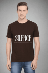 Mens Round Neck Coffee Brown Half Sleeve Silence Tshirt