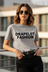 Women's "Drapelet Fashion" Graphic Grey Melange T-Shirt