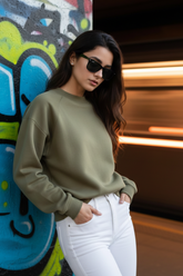Women's Plain Olive Green Sweatshirt
