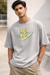 Men's Hey Boy Skateboard Graphic Oversized T-Shirt