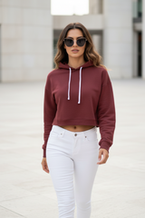 Women's Plain Maroon Crop Hoodies
