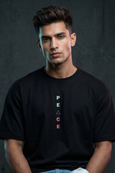 Men's Minimal Peace Vertical Typography Oversized T-Shirt