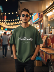 Unisex Bottle Green Round Neck Half Sleeve Authentic Oversized T-shirt