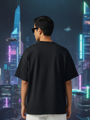 Unisex Black Round Neck Half Sleeve Different View Oversized T-shirt