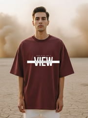 Unisex Maroon Round Neck Half Sleeve Different View Oversized T-shirt