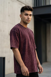 Men's Acid Washed Oversized Maroon Tee