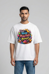 Men's Eat Sleep Play Holi Repeat – Classic Oversized White T-Shirt