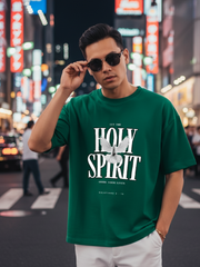Unisex Bottle Green Round Neck Half Sleeve Holy Spirit Oversized T-shirt