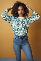Women's Verdant Leaf Print Full Sleeve T-shirt